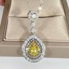 Live Supply Luxo Amarelo Zircão Em Forma De Gota Citrino Pingente Colar Conjunto Grupo Escada Quadrado Diamante Amarelo Diamante Guindaste