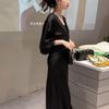 Vestido de verão com um conjunto de requintado e bonito novo estilo chinês vestido preto textura terno deusa Fan