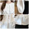 Nueva Camisa Juvenil Estilo Coreano de Primavera y Otoño, Corte Holgado, Cuello de Muñeca Elegante con Adorno de Encaje, Manga Larga, Camisa Estilo Universitario