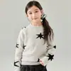 Suéter de Lã Colorido Espesso com Bolinhas e Jacquard de Estrela, Gola Rolê, Suéter de Tricô para Meninos e Meninas, Estiloso Suéter Básico de Outono/Inverno