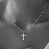 Joyería Transfronteriza Europea y Americana, Collar con Colgante de Cruz Incrustado de Diamantes Moderno y Sencillo, Cadena para Clavícula de Lujo Ligero y Alta Gama, Accesorios para Mujer