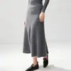 Falda midi plisada de punto de cachemira estilo francés suave para mujer, cintura alta, línea A, longitud media, dobladillo ancho, falda tipo paraguas