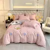 Suave juego de ropa de cama de lujo con estampado floral rosa, tela cepillada de doble cara engrosada, fresco y dulce, adecuado para todas las estaciones en el dormitorio