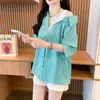 Camisa de Chifón con Retazos a Rayas Off-Shoulder Falsa de Dos Piezas, Fresca y Sencilla para Mujer, Nuevo Top de Verano de Talla Grande Holgado con Cuello Polo