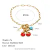 Pulsera Colgante Moneda Ojo Turquesa Azul Más Vendida Transfronteriza Mengjia Acero Inoxidable Cierre de Primavera Cereza Goteo de Aceite Pulsera para Mujer