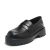 Sapatos Casuais Loafers de Solado Grosso Estilo Outono/Inverno, Sapatos de Salto Médio de Bico Fino, Sapatos JK de Solado Leve, Sapatos Britânicos Slip-On de Couro Genuíno