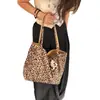 Bolsa de Lona Dupla Face Estilo Coreano Estampa de Leopardo Preguiçoso para Mulheres 2025 Nova Bolsa de Ombro Tote de Grande Capacidade para o Dia a Dia
