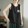 Camisola de lino y algodón de talla grande para mujer, nueva llegada, ancha, holgada, de verano, combina con todo, sin mangas, color sólido, estilo retro, parte superior exterior interior.