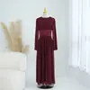 2026 Vestido Elegante de Color Sólido con Mangas Largas de Alta Calidad de Doble Capa que Ceñe la Cintura Loriya LR1330
