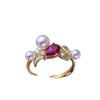 Acessórios DIY Anel de Prata Esterlina S925 com Diamante Vermelho e Três Pérolas Suporte Vazio Acessórios Suporte de Anel Feito à Mão Anel de Dedo Aberto