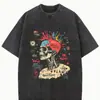 Camiseta Masculina 230G Transfronteiriça com Estampa de Caveira - Design "Desbotado", Algodão Lavado, Gola Redonda, Casual