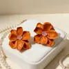 Brincos de design estilo retrô único, nicho vintage medieval, brincos com esmalte laranja, pinos de prata 925, femininos