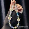 Cordón colgante para teléfono móvil con forma de mariposa de aleación de color, cadena de cristal para teléfono móvil, llavero de muñeca, cuerda antipérdida, venta al por mayor