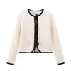 Exportación Transfronteriza 2025 Nuevo Otoño Suéter Casual de Cuello Redondo Moda Callejera Chaqueta de Punto Tejida con Lazo Contrastante