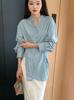 Camisa de Manga Longa com Design de Nicho, Cintura Cruzada para Efeito Emagrecedor, Top Chic com Decote V, 2 Cores
