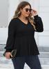 Tops Femininos Transfronteiriços Europeus e Americanos Plus Size Femininos Primavera & Outono Babydoll Decote V Listrado Pelúcia Manga Lanterna Camiseta Camiseta de Base
