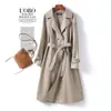 Casaco de Couro Haining Transfronteiriço Comprimento Médio Acima do Joelho Casaco Trench Coat Novo Estilo Outono e Inverno 2026 Tamanho Grande Jaqueta com Ajuste na Cintura Atacado