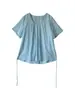 Top Blanco de Lino Sencillo de Cuello Redondo Versátil de Manga Corta para Mujer Talla Grande Verano Holgado Adelgazante que Cubre el Vientre Petite
