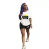 D9349 Amazon Caliente Moda Casual Europea y Americana para Mujer Patrón de Color Sólido Estampado Manga Corta Shorts Conjunto de Dos Piezas