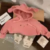 Ropa para niños, lindo diseño de conejo, forro polar cepillado de doble cara, sudadera gruesa y holgada, adecuada para niñas pequeñas, top de invierno