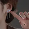 Pendientes de Hilo de Oreja de Zirconia de Flor de Iris Azul Venta al Por Mayor Transfronteriza de Amazon Pendientes de Borla de Trébol Estilo Largo Moda