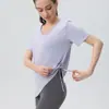 Roupa de Yoga de Seda Gelada Manga Curta Tops Esportivos Femininos Blusa Solta Respirável Treinamento Fitness Roupa Camiseta Esportiva Manga Curta Verão