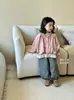 Chaqueta con capucha estilo coreano para niñas, nuevo modelo de primavera y otoño, con cuello de encaje y mangas de farol, top elegante, dulce y casual para niños pequeños