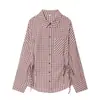Venta al por mayor de Ropa de Mujer Transfronteriza 2026 Aliexpress Más Vendido Moda de Otoño Camisa Versátil de Popelina a Cuadros con Lazo en la Cintura
