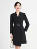 Vestido de Terno Profissional Preto de Outono para o Trabalho Alta Costura Vestido Temperamento Irregular Loja de Joias Vendas Roupas de Trabalho