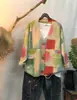 Suéter de Punto Otoño e Invierno Cárdigan Cuello en V Estampado Imitación Terciopelo de Visón Gatito para Mujer Reductor de Edad Versátil Estilo Holgado Nuevo Estilo 2024