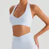 Camiseta deportiva de tirantes con cuello halter en V para mujer, de secado rápido, con almohadillas extraíbles en el pecho, adecuada para yoga y fitness, se puede usar como prenda exterior