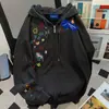 Nueva Sudadera Cardigan con Capucha Color Albaricoque Estilo Americano con Estampado de Graffiti para Mujer, Ropa de Otoño e Invierno Estilo Perezoso Estudiante con Cremallera
