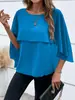 Amazon Aliexpress Ebay Roupas Europeias e Americanas Versátil Gola Redonda Cor Lisa Mangas de Capa Camada Chiffon Camisa para Mulheres