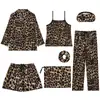 Pijama Delgado Estilo Ins Transfronterizo de Comercio Exterior para Mujer, Conjunto de Siete Piezas para Primavera y Otoño, Ropa de Casa con Patrón de Grulla, Pijama Delgado para Todas las Estaciones
