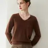 Suéter de cashmere puro para mulheres, pulôver de malha sem costura com gola V, versátil e quente, design de peça única