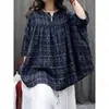 Blusa Casual Artística Holgada Estampada de Algodón y Lino Vintage para Mujer Primavera/Verano 2026