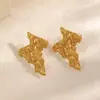 Aretes de Flor de Acero Inoxidable Transfronterizos de Acero de Titanio Exagerados de Hoja para Mujer Aretes de Textura de Alta Gama Joyería de Oro de 18K