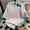 100% Algodão Doce Nicho Desenho Animado Estilo Coreano Solto Emagrecedor Verão Gola Redonda Manga Curta Camiseta Unissex Top para Casal