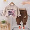 Conjunto de Roupa de Primavera para Bebê Menina 2025 Nova Roupa de Bebê e Criança Primavera e Outono Estilo Ocidental Roupas Desenho Animado Manga Longa Duas Peças Moderno