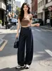 Jeans Vintage de Sarja Crua com Fivela Parisiense de Perna Larga Estilo Cimitarra para Homens, Novo Estilo de Verão, Emagrecimento e Aumento de Altura, Calça Longa Casual Solta para Mulheres