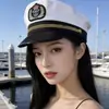 Gorra Azul Marino Bordada Europea y Americana Cosplay Uniforme de Policía Femenino Sombrero de Otoño e Invierno para Actuación Circunferencia de Cabeza Grande Sombrero de Marinero Japonés para Mujer