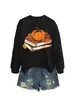 Amazon Wish site independente moda estiloso confortável feminino abóbora folha de bordo estampa de dois livros gola redonda manga longa moletom