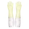 Guantes cómodos para lavar platos en el hogar, Longitud extendida, Cocina para mujer, Forrados con vellón, Látex de goma engrosado, Goma plástica impermeable, Duraderos