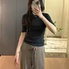 Nuevo suéter base de lana fina para mujer, cuello medio alto, corte ajustado, elegante, delgado, con mangas tres cuartos, capa interior de punto moderna