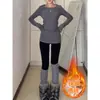 Camiseta feminina de veludo com rosca, corte slim, comprimento médio, manga longa, ombro a ombro, cor sólida, jaqueta interna simples, nova para primavera e outono