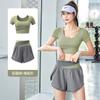 Pantalones cortos antideslizantes de dos piezas con costuras de moda, cintura alta, top de manga corta, traje de yoga de verano de dos piezas