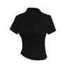 25 Nuevo de Verano para Mujer Estilo Europeo y Americano Diseño de Color Sólido Cuello Alto Manga Corta Malla Base Superior Camiseta