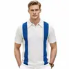 Comercio Exterior Transfronterizo Camisa Polo de Manga Corta para Hombre Casual Bloques de Color Rayas Verticales Cuello Camisero Jersey de Punto en Stock Sj0096
