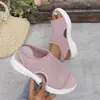 Zapatos Casuales de Moda de Verano para Playa para Mujer, Sandalias de Punto Fly-Knit sin Cordones, Zapatos Romanos Planos Calados de Punta Abierta, Zapatos Antideslizantes para Mujer