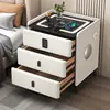 Mesita de noche inteligente Armario de cabecera inteligente para dormitorio de apartamento pequeño Lujo ligero italiano Carga inalámbrica simple con armario de almacenamiento inteligente multifuncional